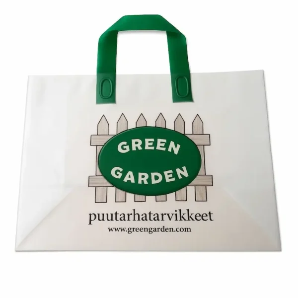 Softloop bags-handle plastic shopping bags – durable and reusable retail bags made from HDPE or LDPE, available in custom sizes and colors.